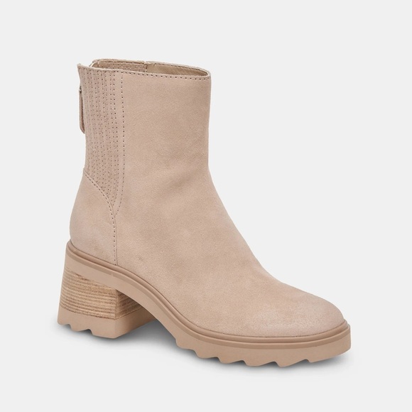 Dolce Vita Shoes - Dolce Vita Martey Waterproof Suede Chunky Heel Lug Sole Boots Taupe Beige 7.5